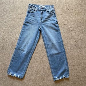 Hidden jeans, high waisted, wide leg, slight distressed look, size 26